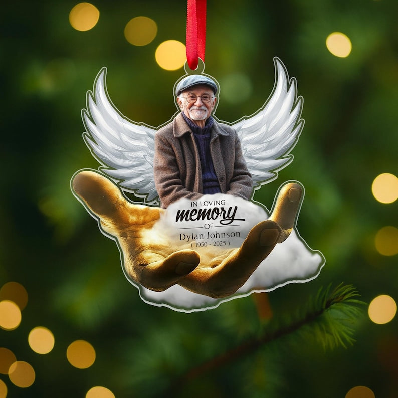 Personalized Memorial Christmas Ornament In Loving Memory Angel Wings Keepsake with Photo & Name, Custom Remembrance Gift