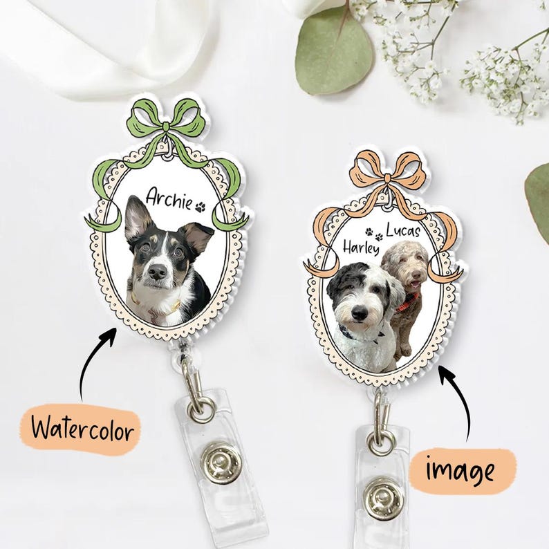 Custom Dog Badge Reel, Personalized Pet Portrait Photo Badge Reel, Nurse Badge Reel, Retractable Badge Holder