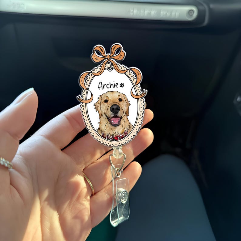 Custom Dog Badge Reel, Personalized Pet Portrait Photo Badge Reel, Nurse Badge Reel, Retractable Badge Holder
