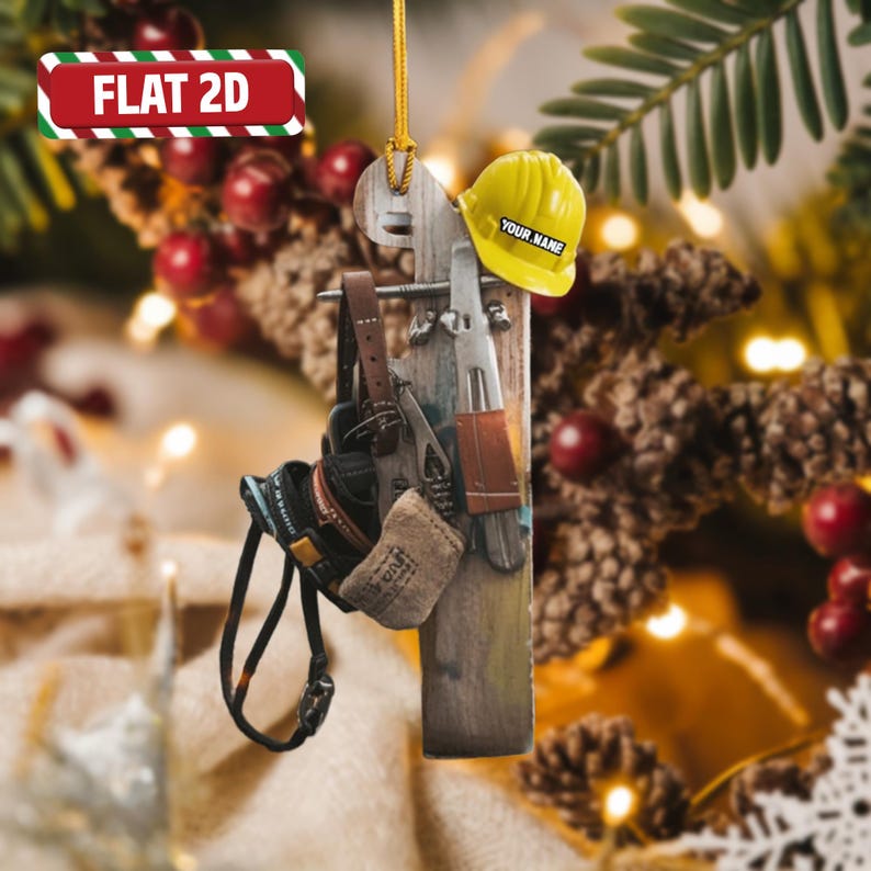 Custom Lineman Tools Flat 2D Acrylic Christmas Ornament Tree Hanging Decor Personalized Utility Worker Ornament Gift for Electricians
