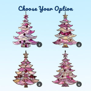 Pink Christmas Tree Acrylic Suncatcher - Faux Acrylic Window Hanging With Ornaments And Gifts Holiday Pastel Decor