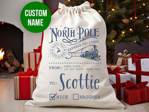 North Pole Express Delivery Sack, Custom North Pole Express Delivery Santa Bag from Santa Bag from North Pole Express Delivery Present Bag
