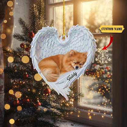 Personalized Pomeranian Dog Sleeping Angel Wings Ornament, Pomeranian Dog Christmas Ornament Gift, Pomeranian Dog Car Ornament