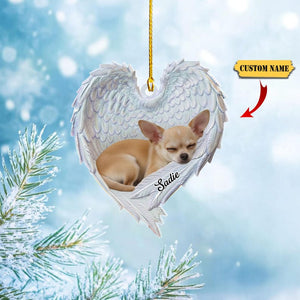 Personalized Chihuahua Dog Sleeping Angel Wings Ornament, Chihuahua Dog Christmas Ornament, Dog Car Ornament Gift For Pet Lover