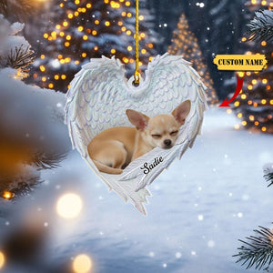 Personalized Chihuahua Dog Sleeping Angel Wings Ornament, Chihuahua Dog Christmas Ornament, Dog Car Ornament Gift For Pet Lover