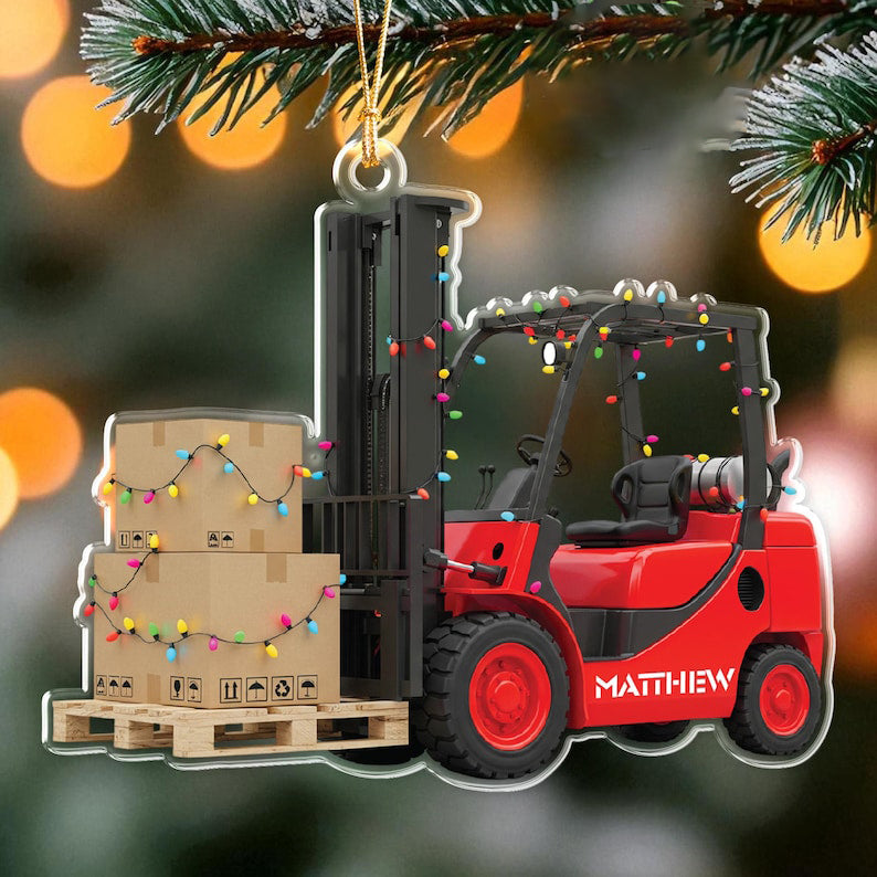 Personalized Forklift Ornament with Name, Christmas Forklift Driver Gift, Warehouse Worker Ornament, Truck Operator Ornament, Christmas Gift