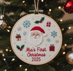Hand Embroidered Baby's first Christmas Ornament, Custom Embroidered Hoop Ornament, Christmas Decor, Holiday Decor, Christmas Tree Decor.