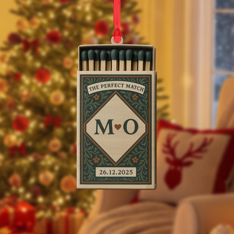 Personalized Matchbox Ornament Custom Initials and Date Hanging Decoration