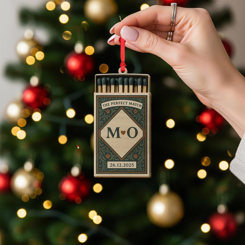 Personalized Matchbox Ornament Custom Initials and Date Hanging Decoration