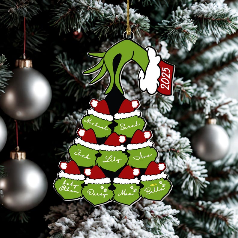 Custom Grinch Family Ornament: Personalized Acrylic Christmas Keepsake, Grinch Name Tag