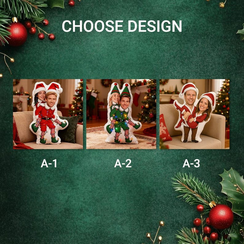 Custom Christmas Couple Pillow, Personalized Face Pillow, Funny Elf Santa Claus Body Cushion, Holiday Gift for Him Her, Xmas Decor