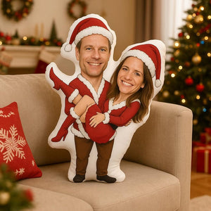 Custom Christmas Couple Pillow, Personalized Face Pillow, Funny Elf Santa Claus Body Cushion, Holiday Gift for Him Her, Xmas Decor