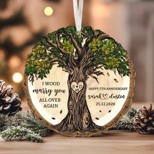 Personalized 5th Anniversary Wooden Ornament: Wood Anniversary Gift For Couples