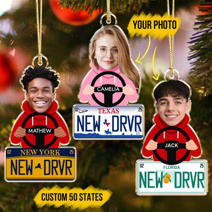 New Driver Ornament 2025, State License Ornament, Custom New Driver Photo Ornament, First Teenager Car Christmas Ornament, New Car Gift