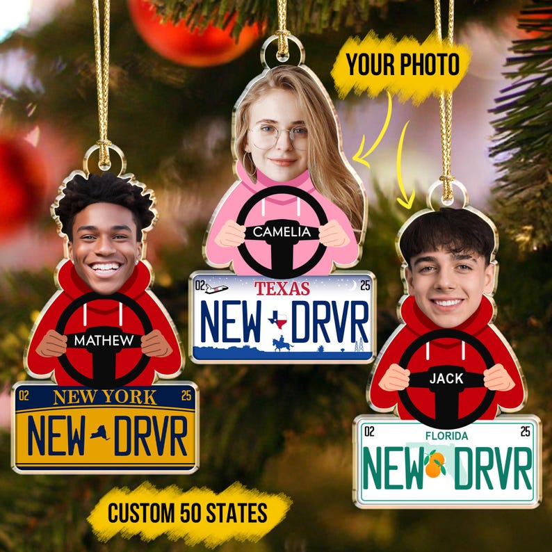 New Driver Ornament 2025, State License Ornament, Custom New Driver Photo Ornament, First Teenager Car Christmas Ornament, New Car Gift