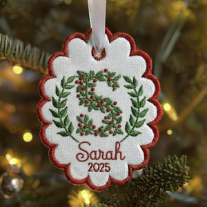 Custom Letters Christmas Initial Scalloped Oval Embroidered Christmas Ornament