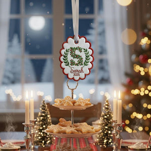 Custom Letters Christmas Initial Scalloped Oval Embroidered Christmas Ornament