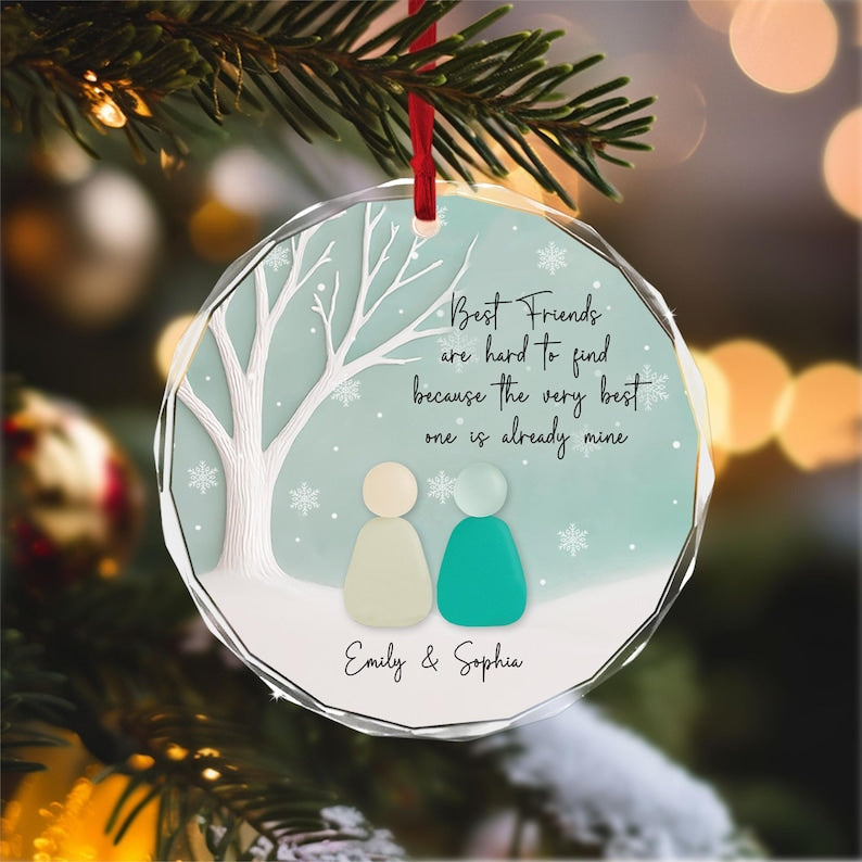 2D Flat Friendship Sea Glass Ornament, Custom Best Friend Christmas Gift, Friendship Gift, BFF Ornament, Best Friend Keepsake, Neighbor Gift