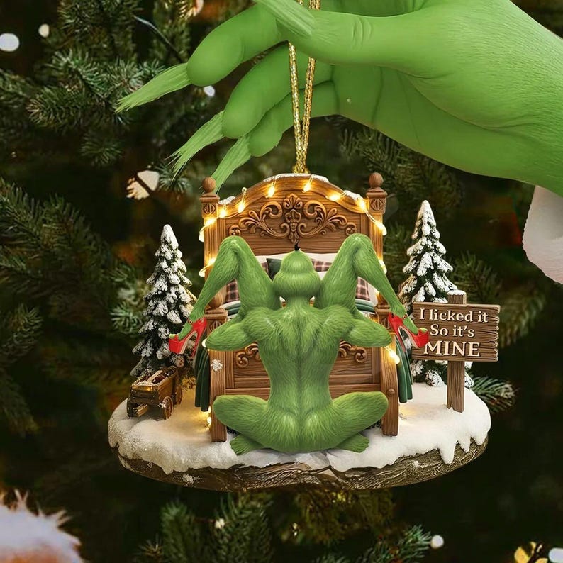 Personalized I Licked It So It's Mine Grinchmas Ornament, Naughty Couple Gift, Funny Green Monster Couple, Christmas Tree Hanging Decor Gift