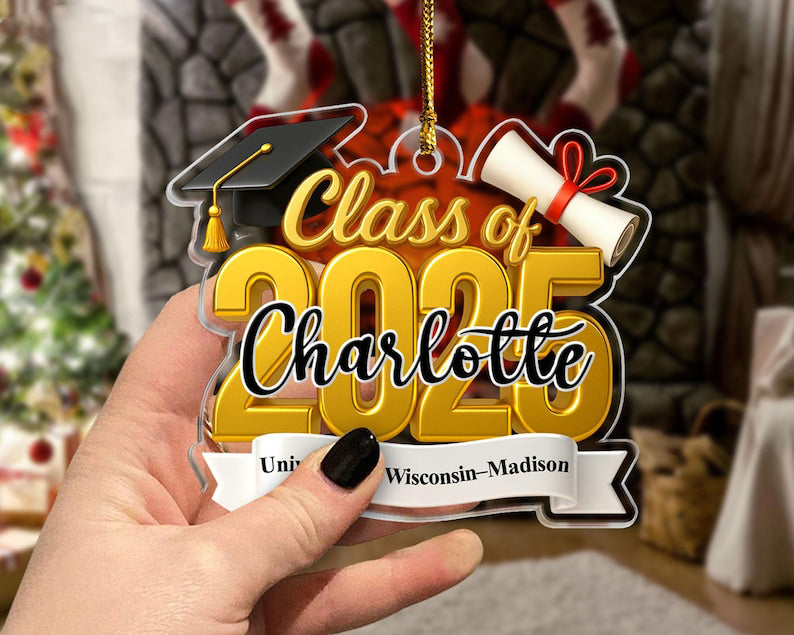 2D Class of 2025 Ornament, Personalized Graduation Christmas Ornament, High School Graduation Gift, College Graduated, New Graduate Gifts