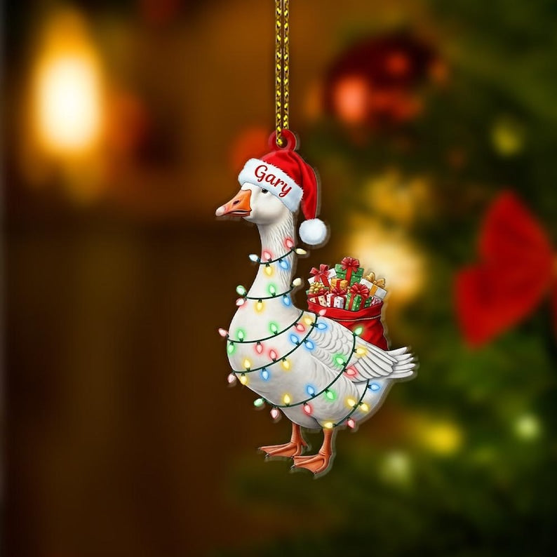 Personalized Goose Ornament Custom Name Santa Hat Farm Animal Christmas Tree Decoration