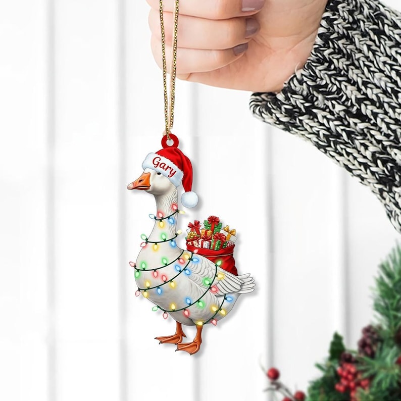Personalized Goose Ornament Custom Name Santa Hat Farm Animal Christmas Tree Decoration