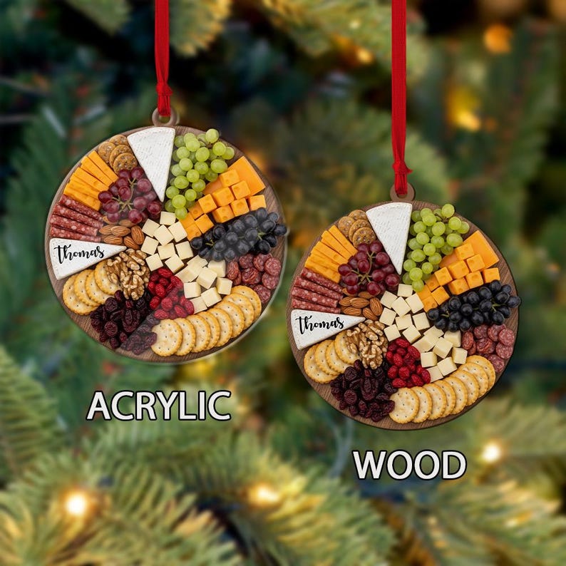 Personalized Charcuterie Board Ornament Custom Name Food Cheese Meat Christmas Tree Decoration