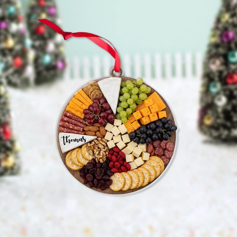 Personalized Charcuterie Board Ornament Custom Name Food Cheese Meat Christmas Tree Decoration