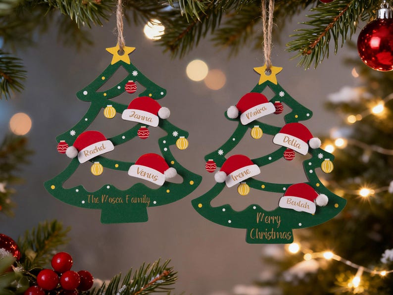 2025 Christmas Ornament, Custom Wooden Family Christmas Tree Ornament, Engraved Ornament, Family Christmas Gift, Holiday Ornament