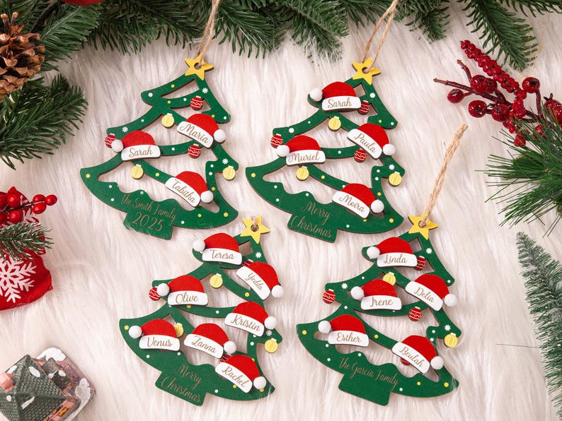 2025 Christmas Ornament, Custom Wooden Family Christmas Tree Ornament, Engraved Ornament, Family Christmas Gift, Holiday Ornament