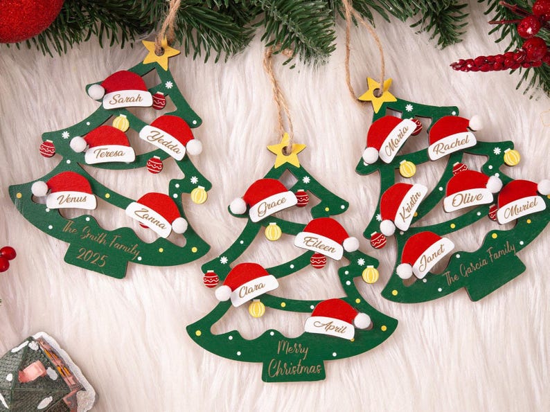 2025 Christmas Ornament, Custom Wooden Family Christmas Tree Ornament, Engraved Ornament, Family Christmas Gift, Holiday Ornament