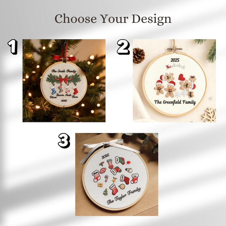 Personalized Family Christmas Ornament, Custom Embroidery Hoop, Holiday Stocking, Gingerbread & Festive Decoration, Gift for Families 2025