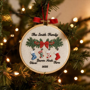 Personalized Family Christmas Ornament, Custom Embroidery Hoop, Holiday Stocking, Gingerbread & Festive Decoration, Gift for Families 2025