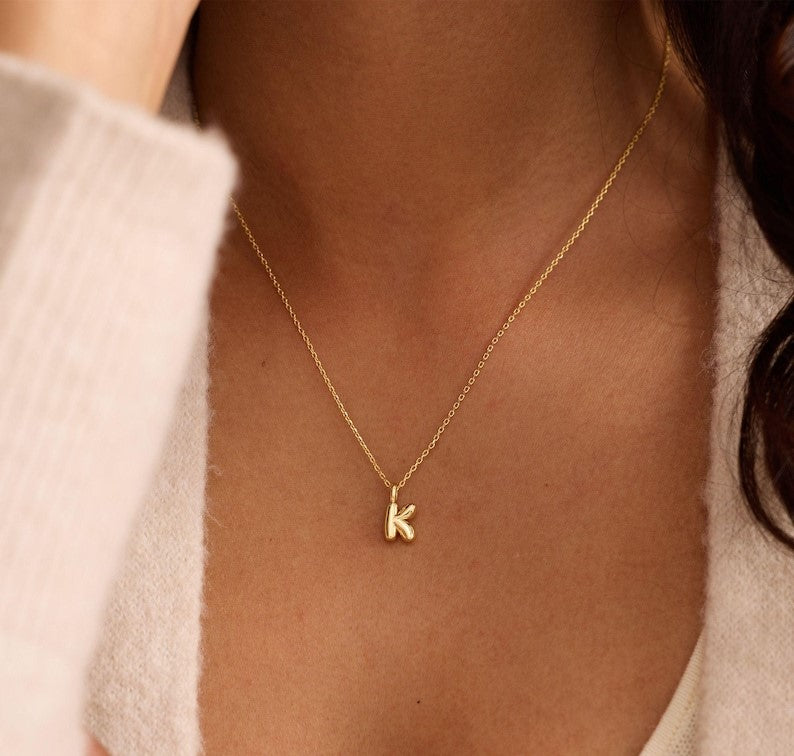 Custom Bubble Initial Necklace, Minimalist Bubble Letter Necklace, Personalized Charm Jewelry, Daily, Gift for Her, Christmas Gift