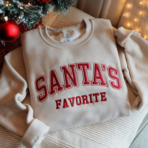 Embroidered Santas Favorite Christmas Sweatshirt, Festive Holiday Shirt