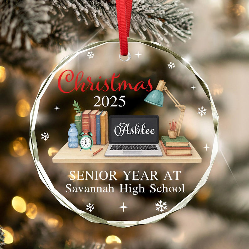 Senior Year Ornament, Custom Senior Glass Ornament, Class of 2026, Senior Christmas Gift, High School Graduation Ornament, Gift For Graduate