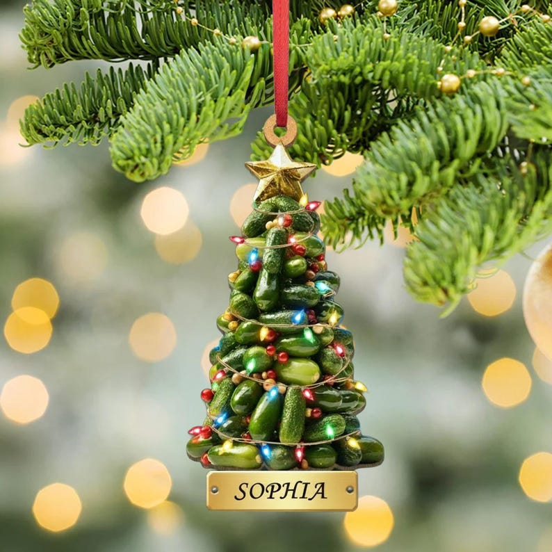 Personalized Pickle Ornament, Pickle Christmas Ornament, Cucumber 2D Flat Ornament, Pickle Lover, Pickle Ornament