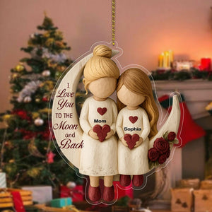 Personalized Mom and Daughter Ornament, I Love You To The Moon and Back Ornament, Christmas Keepsake Ornament, Sentimental Christmas Gift