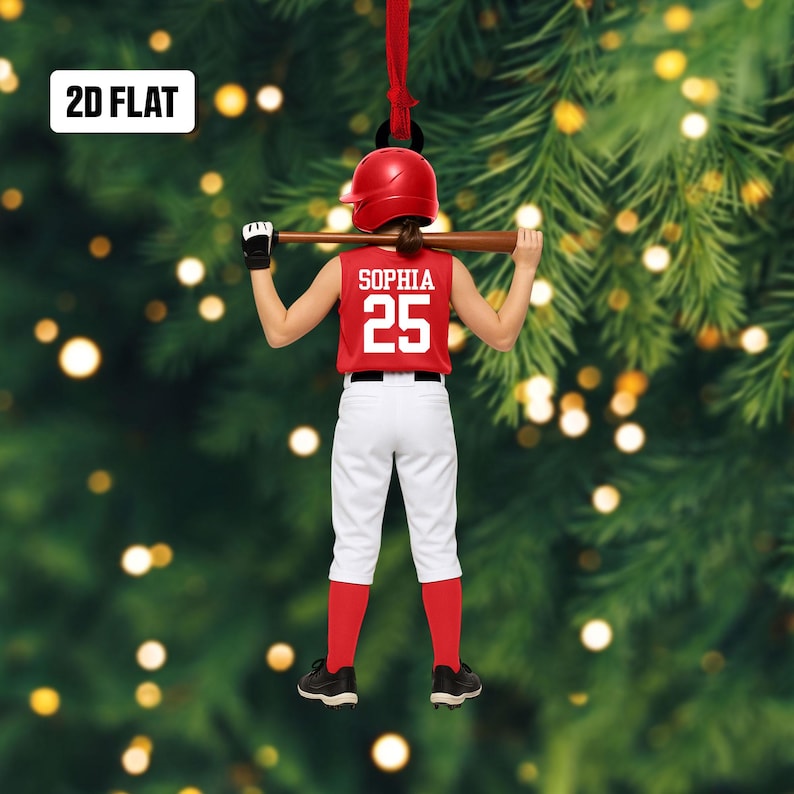 Personalized Kid Softball Player 2D Flat Ornament, Custom Name Softball Ornament, Softball Keepsake, Softball Uniform Ornament,Gift for Kids