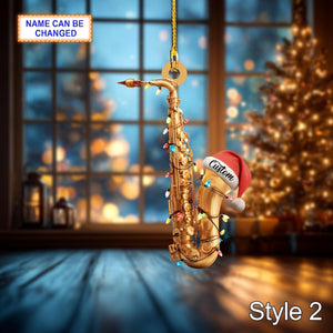 Musical Saxophone acrylic 2D flat Christmas ornament, festive tree hanging acrylic holiday decoration, unique saxophone musical holiday gift
