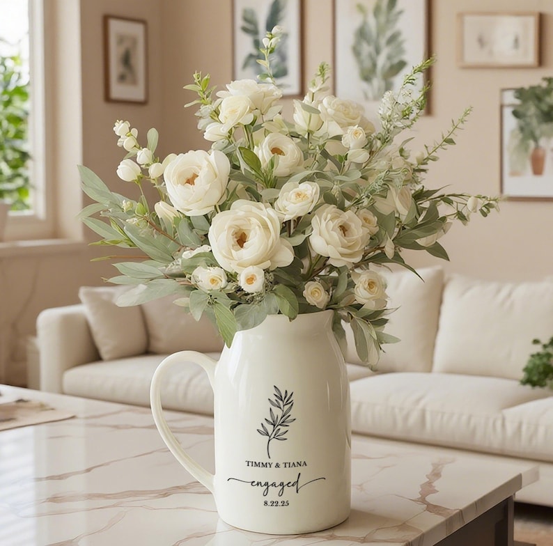 Personalized Ceramic Wedding Flower Vase With Name & Date, Custom Engagement Flower Vase, Gift for Newlywed, Engagement Gift, Wedding Gift