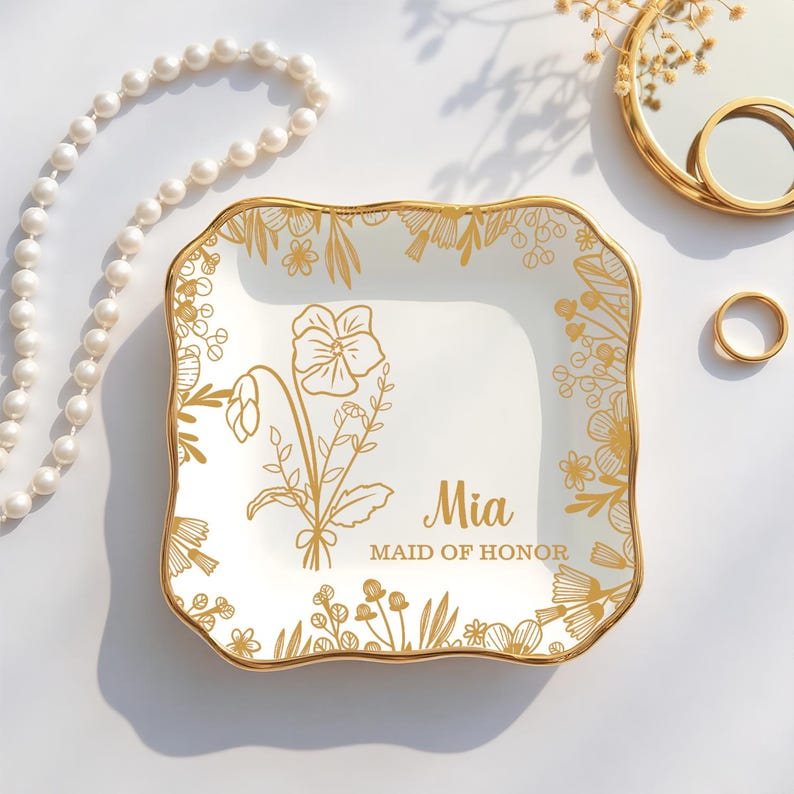 Personalized Maid of Honor Ceramic Jewelry Dish,Bridesmaid Proposal Gift,Maid of Honor Gift,Friendship Gift,Ceramic Ring Holder Wedding gift