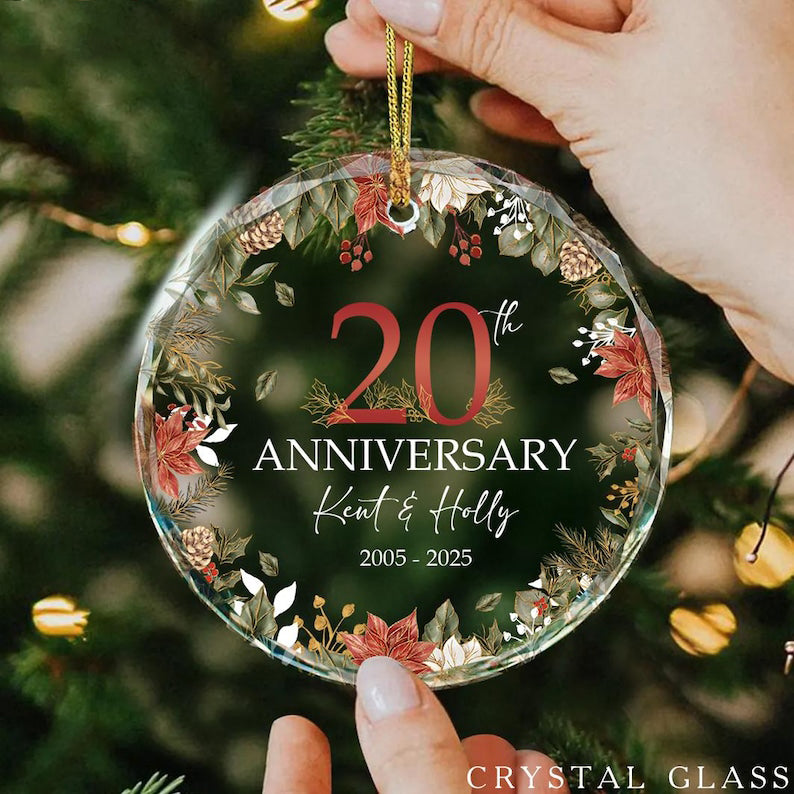 20th Wedding Anniversary Gift, Personalized Anniversary Glass Ornament, Custom Parents' Anniversary Gift, Custom Anniversary Gift