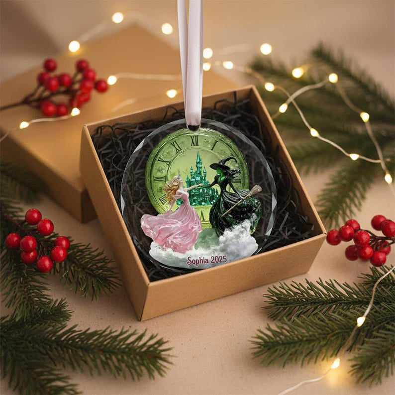 Personalized Wicked Ornament 2025, Elphaba and Glinda Christmas Ornament, Wicked The Musical Gift, Emerald City Fantasy Ornament