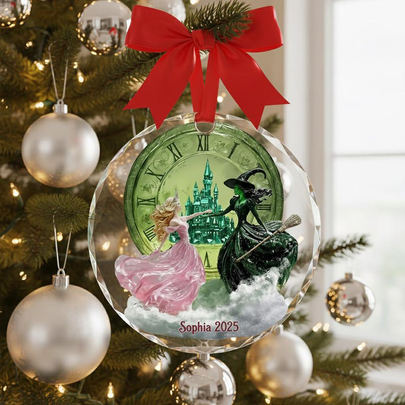 Personalized Wicked Ornament 2025, Elphaba and Glinda Christmas Ornament, Wicked The Musical Gift, Emerald City Fantasy Ornament