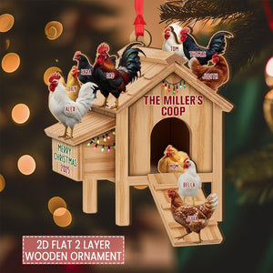 Custom 2 Layered Wooden Family Chicken Coop Ornament, Family Members Name Ornament, Chicken Coop Ornament With Name,Personalized Family Gift