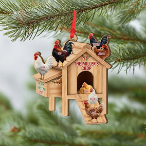 Custom 2 Layered Wooden Family Chicken Coop Ornament, Family Members Name Ornament, Chicken Coop Ornament With Name,Personalized Family Gift