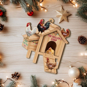 Custom 2 Layered Wooden Family Chicken Coop Ornament, Family Members Name Ornament, Chicken Coop Ornament With Name,Personalized Family Gift