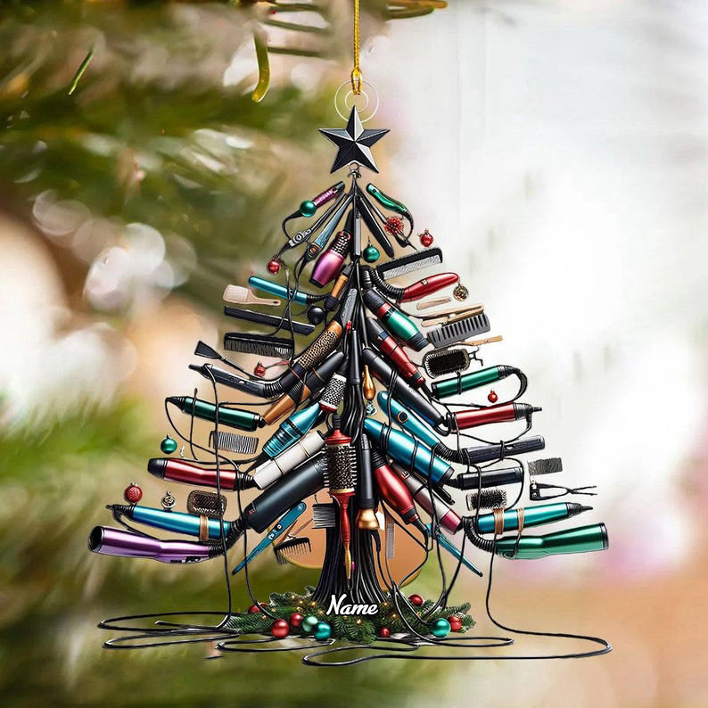 Personalized Hairstylist Christmas Tree Ornament, Custom name Hairdresser Barber Ornament, Acrylic Shape Barber Shop, Gift for Hairdresser