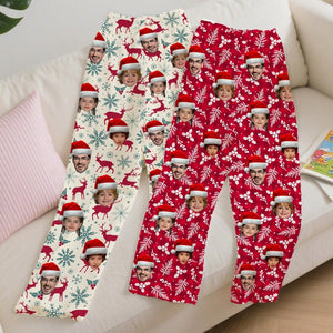 Custom Face Christmas Pajama Pants, Personalized Family Gift Custom Pet Face Photo Couple Pajama Pants,Birthday Gift Family Christmas Matching Outfit